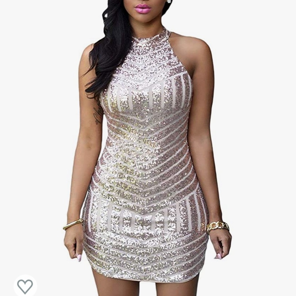 Women's Sexy Sparkling Sequin Tank Dress Light Blush Pink EUC